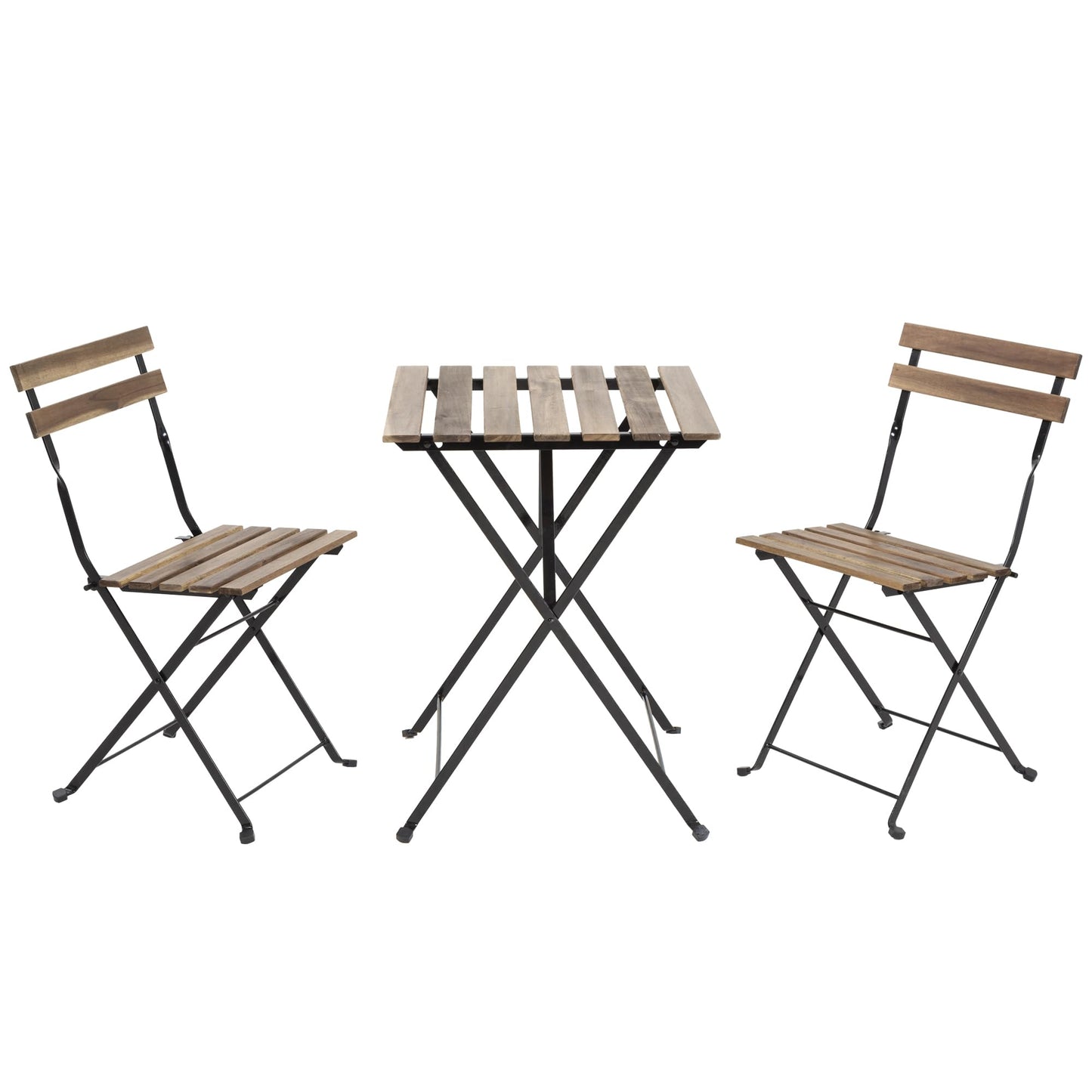 3 Pieces Bistro Set Outdoor Furniture Sets 2 Folding Chairs and Table Steel Frames and Weather-Resistant Wood Portable Design for Bistro & Balcony (Chestnut Brown) - WoodArtSupply