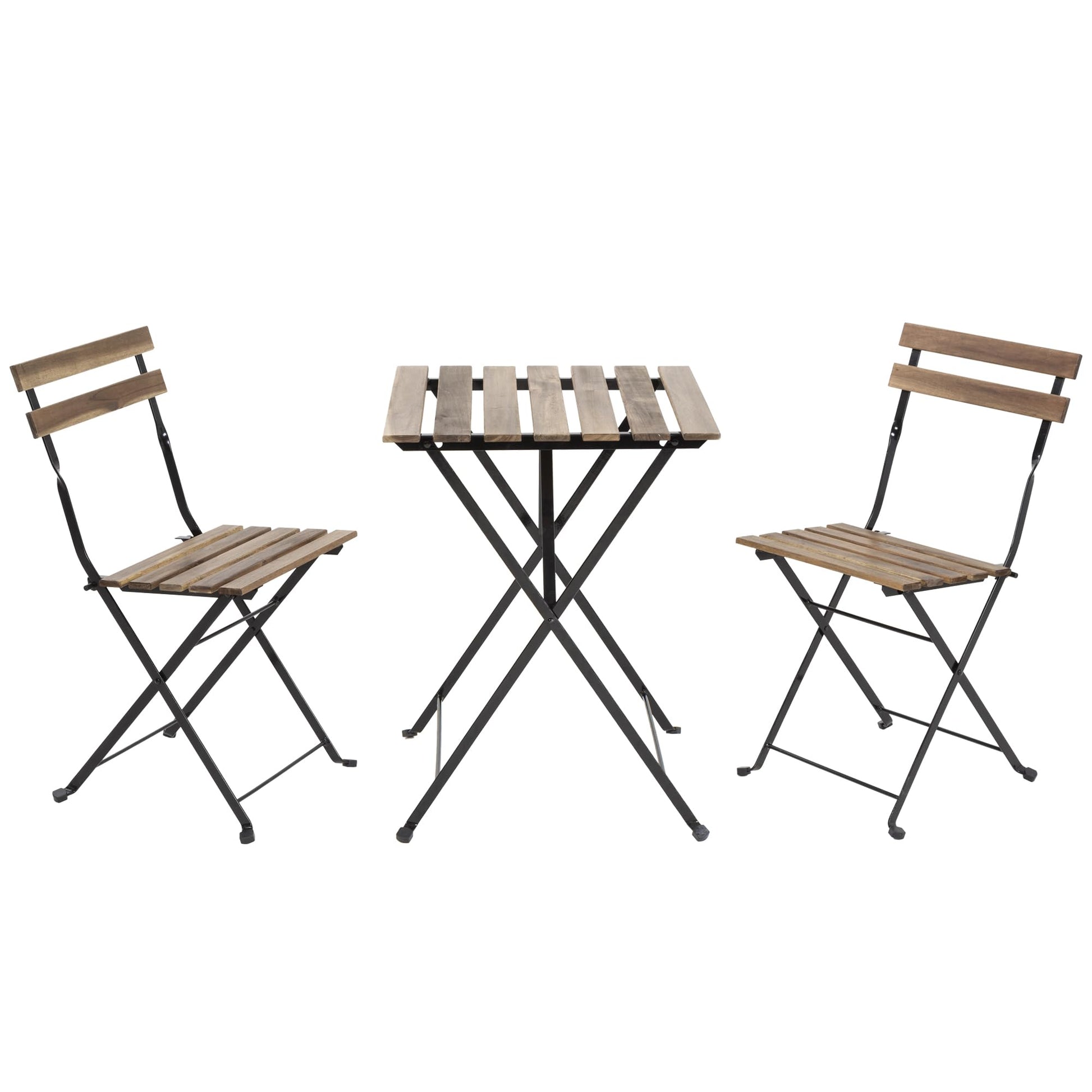 3 Pieces Bistro Set Outdoor Furniture Sets 2 Folding Chairs and Table Steel Frames and Weather-Resistant Wood Portable Design for Bistro & Balcony (Chestnut Brown) - WoodArtSupply