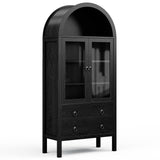 MECHYIN 71'' Tall Arched Cabinet, Arched Kitchen Pantry Cabinet with Doors, Wood Arch Storage Cabinets Display Bookcase with 2 Large Drawers and Adjustable Shelves, Versatile Cupboard for Living Room MECHYIN
