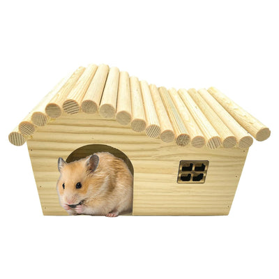 Wooden House With Windows for Small Animals - Climbing Play Hut for Hamster, Sugar Gliders, Gerbil, Rat Wood Hideout