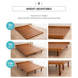 EMOOR Wood Slatted Floor Bed Frame OSMOS Queen for Japanese Futon Mattress Solid Pine (Retro-Brown), Height Adjustable (2/7/12in) Tatami Mat EMOOR
