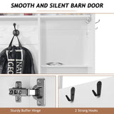 4ever2buy 79 Inch Hall Tree with Bench and Shoe Storage, Farmhouse Hall Tree with Coat Rack, White Entryway Bench with Barn Door and Adjustable Shoe Cubbies, Mudroom Hall Tree with 3-Tier Cabinet 4ever2buy