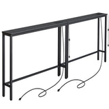 ELYKEN 2 Pack 5.9" Narrow Console Sofa Table with 7 Colors LED Light Strip, 5.9" Dx39.4”Wx31.1”H Long Behind Couch Table with Charge Station, Skinny Table Metal Frame 6.5’ Extension Cord ELYKEN