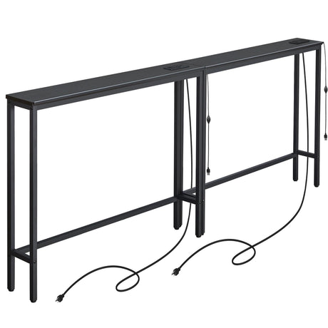 ELYKEN 2 Pack 5.9" Narrow Console Sofa Table with 7 Colors LED Light Strip, 5.9" Dx39.4”Wx31.1”H Long Behind Couch Table with Charge Station, Skinny Table Metal Frame 6.5’ Extension Cord ELYKEN