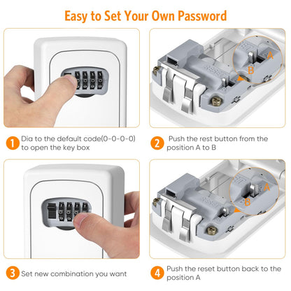 Key Lock Box Wall Mounted, Fayleeko 4 Digit Combination Lockbox for Outside, House Keys - 5 Keys Capacity, Key Safe Security Storage Lock Box for Indoor, Outdoor, Garage, Garden, Store (White - WoodArtSupply