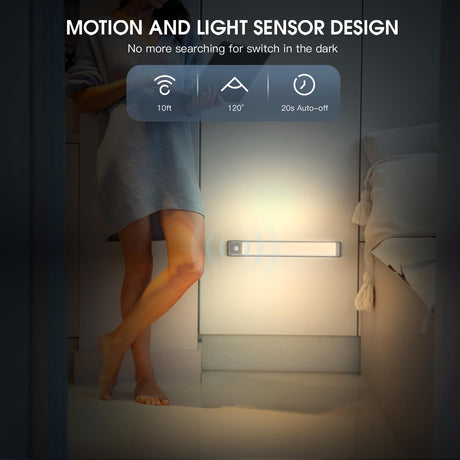 Under Cabinet Lights, 63 LED Rechargeable Battery Operated Motion Sensor Light Indoor, 2 Pack Magnetic Dimmable Closet Lights, Wireless Under Counter Lights for Kitchen, Stairs MCGOR