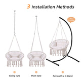 Goutime Hammock Chair, Macrame Hanging Swing Chairs with Cushion and Hardware Kit,Adult Boho Swings for Outside,Patio,Balcony,Bedroom (Beige) GOUTIME