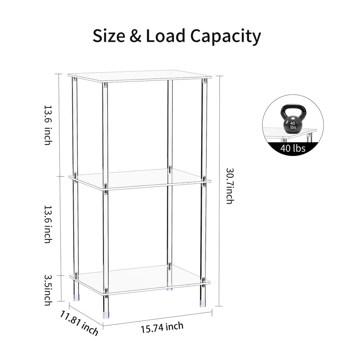 Bkemiy Acrylic Record Player Stand, 3-Tier Clear Turntable Table with Vinyl Record Storage, 15.74" L x 11.81" W x 30.7" H, Tall Modern Side Table/End Table for Living Room, Bedroom JJ00041 Bkemiy