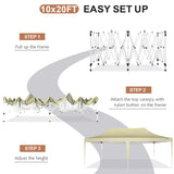 COBIZI 10x20 Pop Up Canopy Tent with 6 Sidewalls, Wedding Party Tent Outdoor Gazebos UV50+ Waterproof Canopy Tent Event Shelter for Parties, 3 Adjustable Heights, with Carry Bag(Khaki) COBIZI