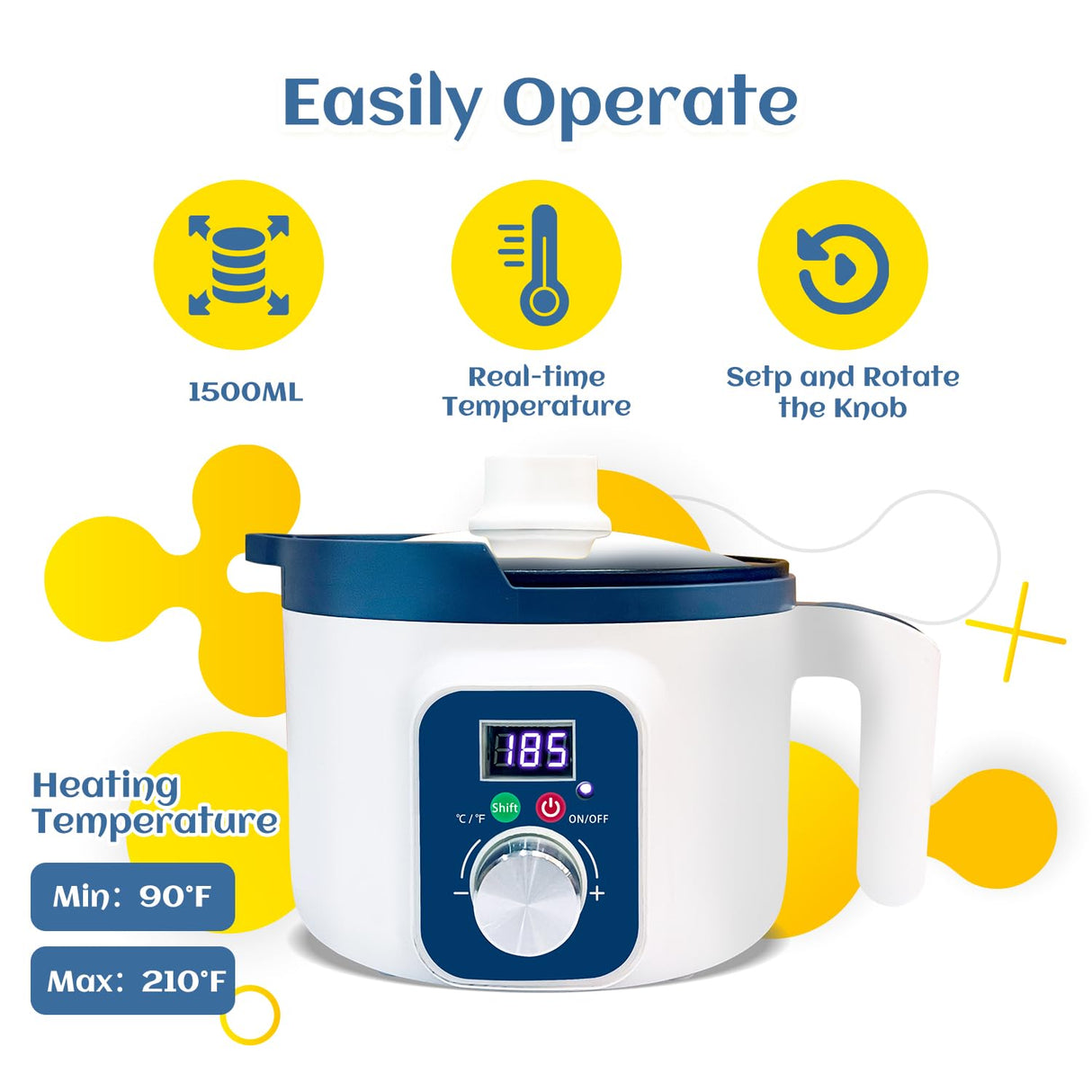 KQU Electric Wax Melting Pot for Candle Making, Wax Melter with Digital Temperature Display, Non-Stick Candle Making Pouring Pot with Spout and Automatic Constant Temp Control KQU