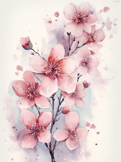 QAZWSX Spring Cherry Blossom Trees with Pink Flowers Diamond Painting Kits for Adults, Spring Cherry Blossom Diamond Painting, Full Drill Crystal Rhinestone Craft Kits Home Wall Decor 12x16 inch