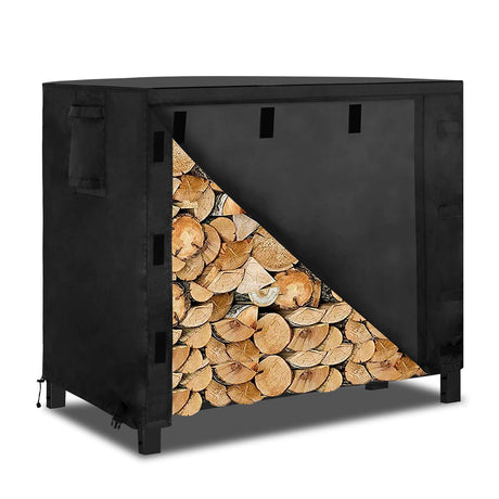 OutdoorLines Firewood Rack Cover, Black, 4FT, 420D Oxford Fabric, Waterproof, Windproof, for 48x24x41in Firewood Holder OutdoorLines