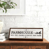 Country Style Wood Decor, Farmhouse-ish Sign, Framed Wooden Wall Plaque, Rustic Home Decor for Living Room Kitchen, All the Charm without the Farm Sign 9.5x3.1x1 inches BQL