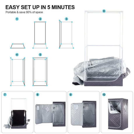 iDOTODO Full Size Portable Personal Infrared Sauna for Home, Personal Home Spa Tent with Remote Control, Heating Foot Pad, Foldable Reinforced Chair （Grey, L33.8 x W 33.8" x H 66.5" iDOTODO