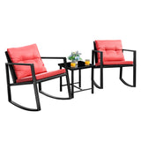 Flamaker 3 Pieces Patio Furniture Set Rocking Wicker Bistro Sets Modern Outdoor Rocking Chair Furniture Sets Clearance Cushioned PE Rattan Chairs Conversation Sets with Coffee Table (Red) Flamaker