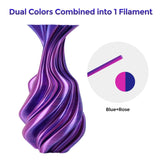 FLASHFORGE Silk Dual Color Filament, Blue and Rose 2 in 1 Coextrusion Silk PLA Filament 1.75mm, 3D Printer Filament Color Change 1kg(2.2lbs) Spool, Dimensional Accuracy +/- 0.02mm FLASHFORGE