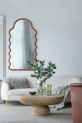 WILLIAMSPACE 36" Oval Coffee Table, Modern Faux Stone Circle Center Table Accent End Side Table for Living Room, Magnesium Oxide, Cream WILLIAMSPACE