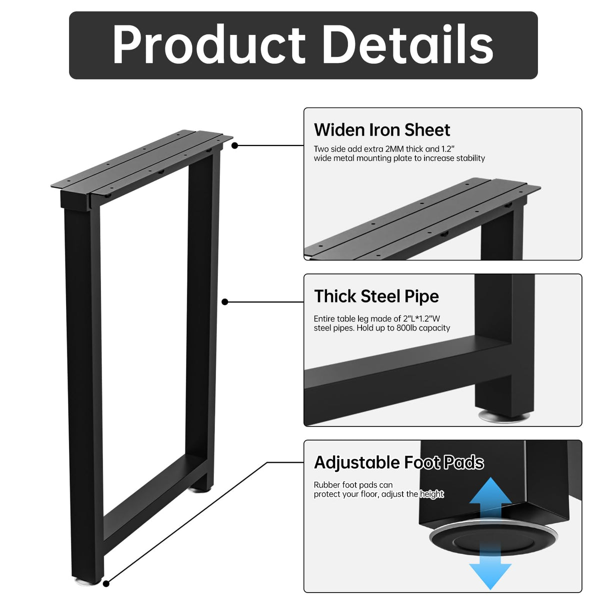 TOCRETOARE Metal Table Legs Heavy Duty, 28”H x 18”W, Metal Furniture Legs for Dining Desk Bench and Coffee Table, Industrial Black DIY Iron Bench Legs, Set of 2 TOCRETOARE