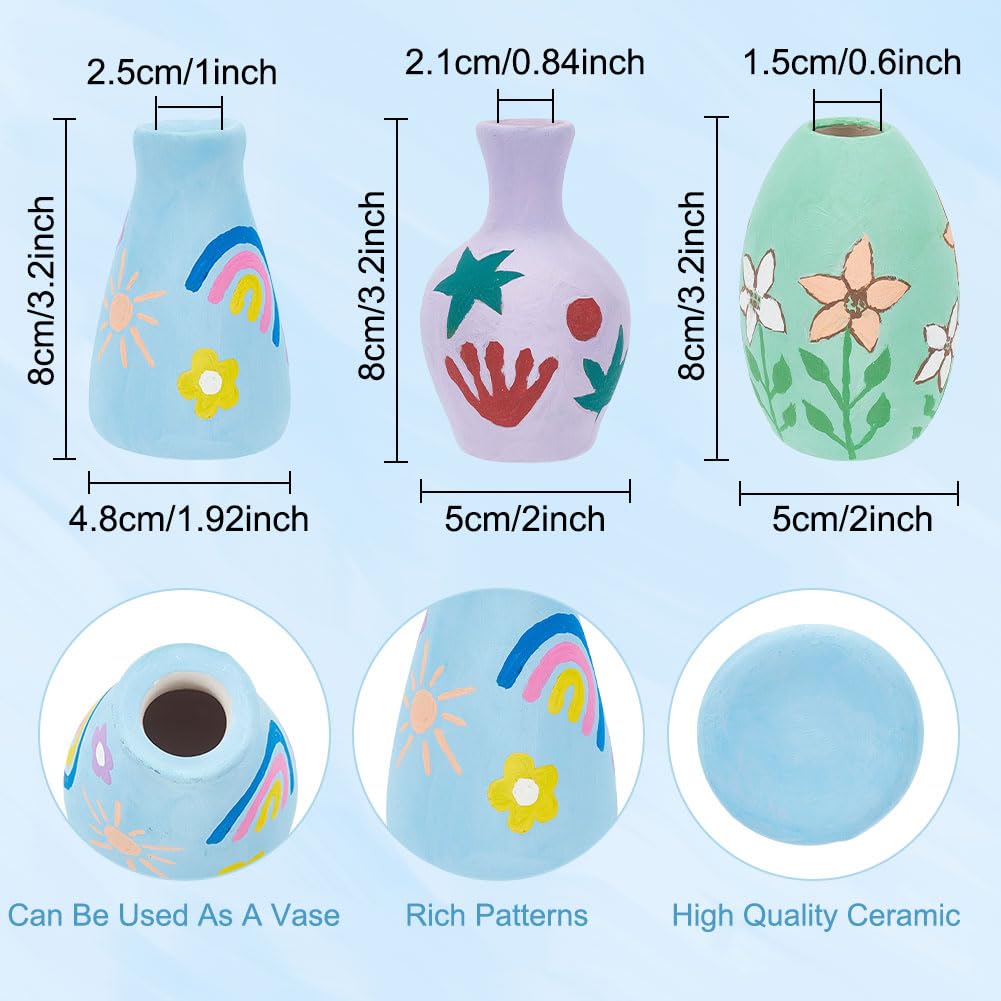 WEBEEDY 3 Sets Vase Pottery Painting Kit Paint Your Own Ceramic Vase Set Ready to Paint Ceramics DIY Paint Craft Kit for Craft Project Fun Home Acticity WEBEEDY