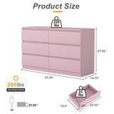 Vibe & Dine 6 Drawer Double Dresser, Modern Chest of Drawers with Wide Storage for Closet, Bedroom, Living Room, Pink Vibe & Dine