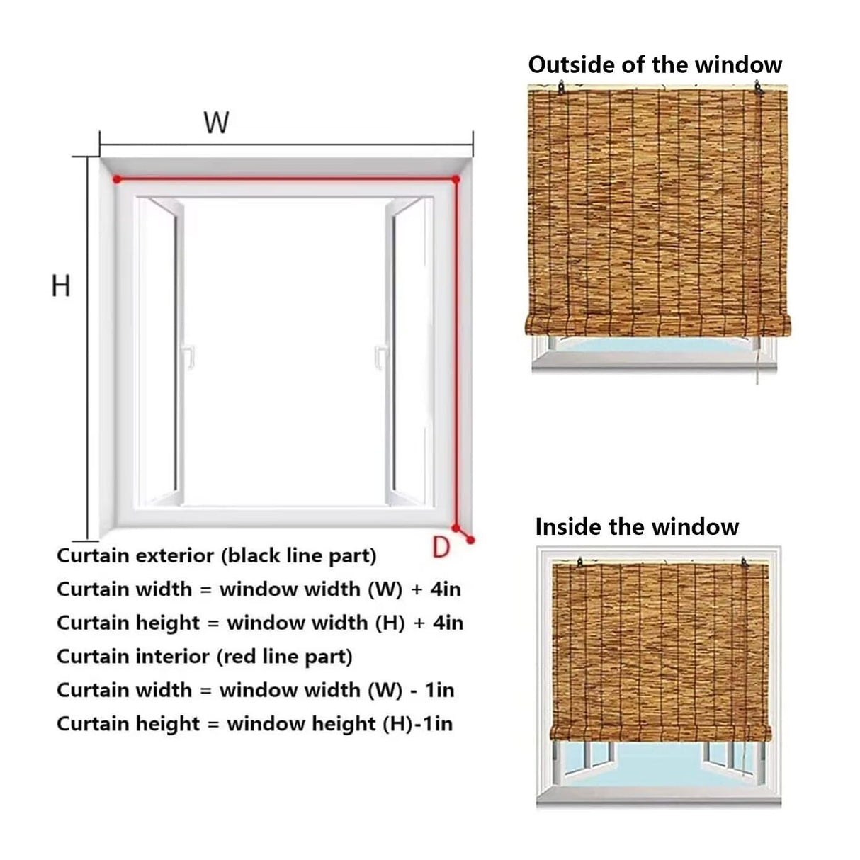 Reed Roller Blinds, Bamboo Shades - UV Resistant Outdoor Window Cover for Patio Sun Protection, Easy Install Indoor/Outdoor Reed Blinds BAYUE