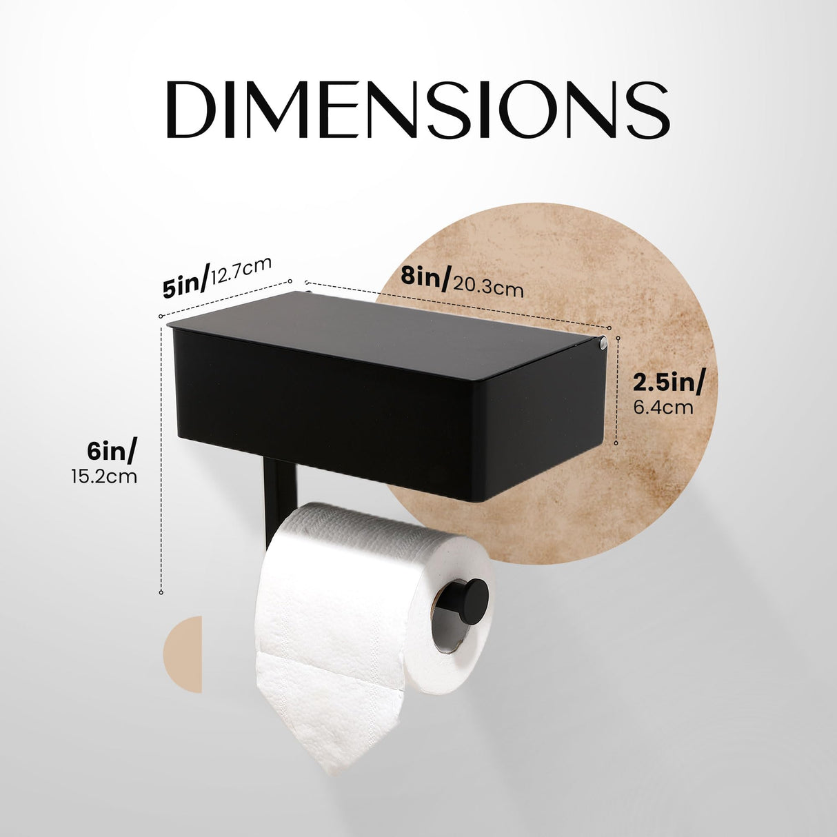 Day Moon™ Matte Black Toilet Paper Holder with Shelf, Wipe Holder for Bathroom Flushable Wipes Dispenser Toilet Paper and Wipes Holder Toilet Paper Holder with Storage, Toilet Paper Holder Wall Mount Day Moon Designs