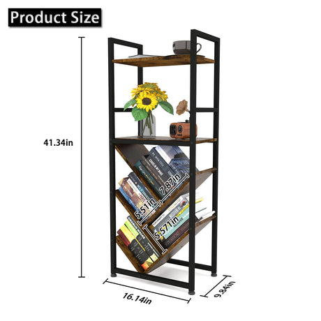 6-Tier Tree Bookshelf for Corner & Small Spaces, Modern Rustic Metal Bookcase Storage Organizer for Books, CDs, Movies – Industrial Floor Standing Bookshelves for Bedroom, Living Room, Home Office Faesun