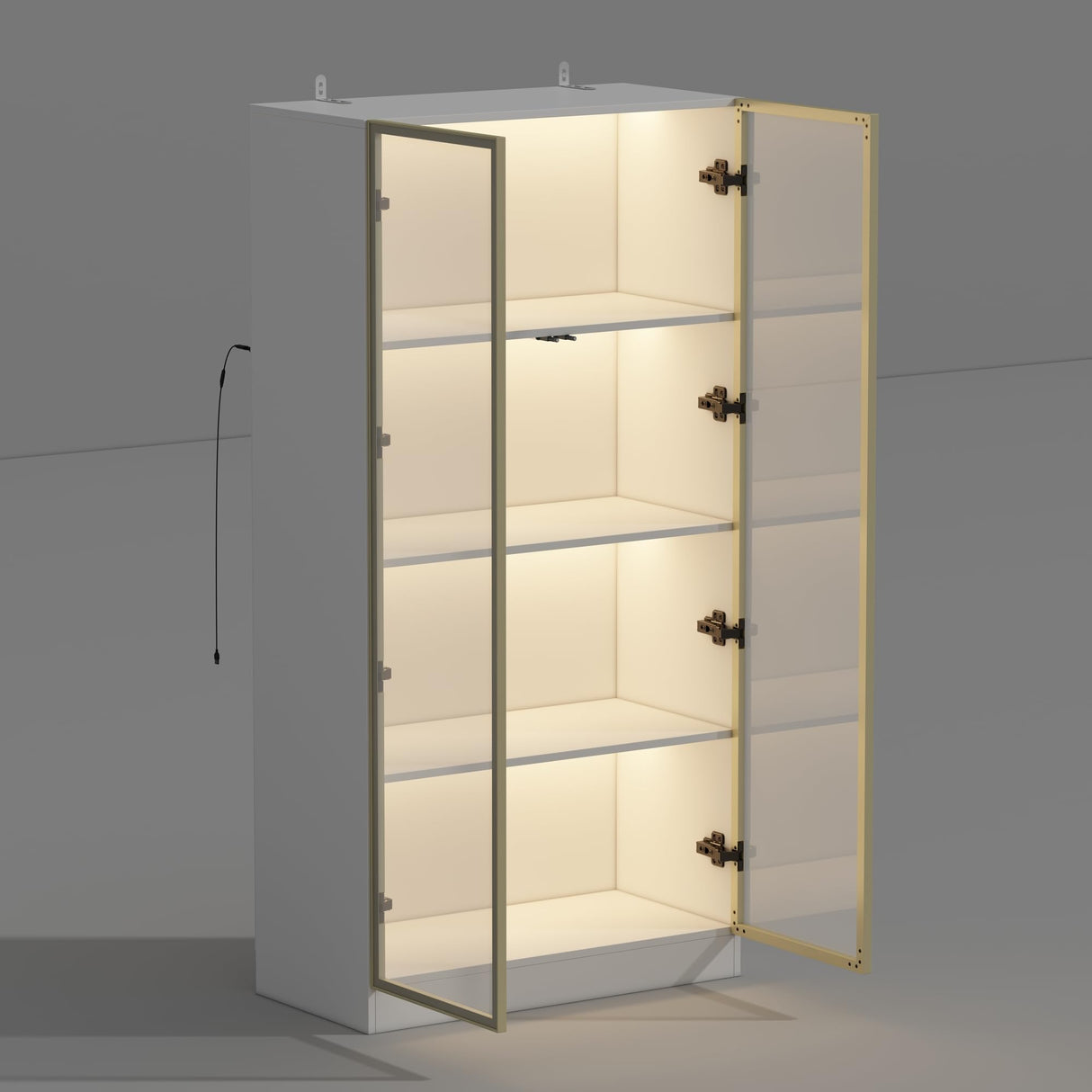 Hitow Wardrobe Cabinet with LED Light Strips, Armoire Closet with Glass Doors, Wooden Large Display Shelf Storage Cabinet with 4 Tiers Shelf, Pop-up Bedroom Armoire Clothes Organizer, White 31.5" W Hitow