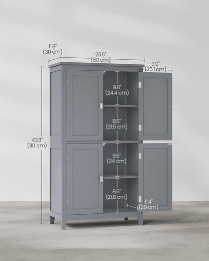 VASAGLE Bathroom Floor Storage Cabinet, Bathroom Storage Unit, Freestanding Cabinet with 4 Doors, Adjustable Shelves, 11.8 x 23.6 x 43.3 Inches, Mystic Gray UBBC552P36 - WoodArtSupply