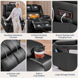 Yaheetech Large Electric Power Lift Recliner Chair, PU Leather Massage Chair with Heat and USB Port for Elderly, Ergonomic Lounge Chair with 2 Cup Holders Side Pockets, Overstuffed Wide Single Sofa Yaheetech