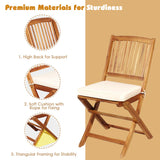 Giantex 3Pcs Patio Bistro Set, Wood Folding Table Set, 2 Cushioned Chairs for Garden Yard, Outdoor Furniture Round Table (Natural & Beige) Giantex