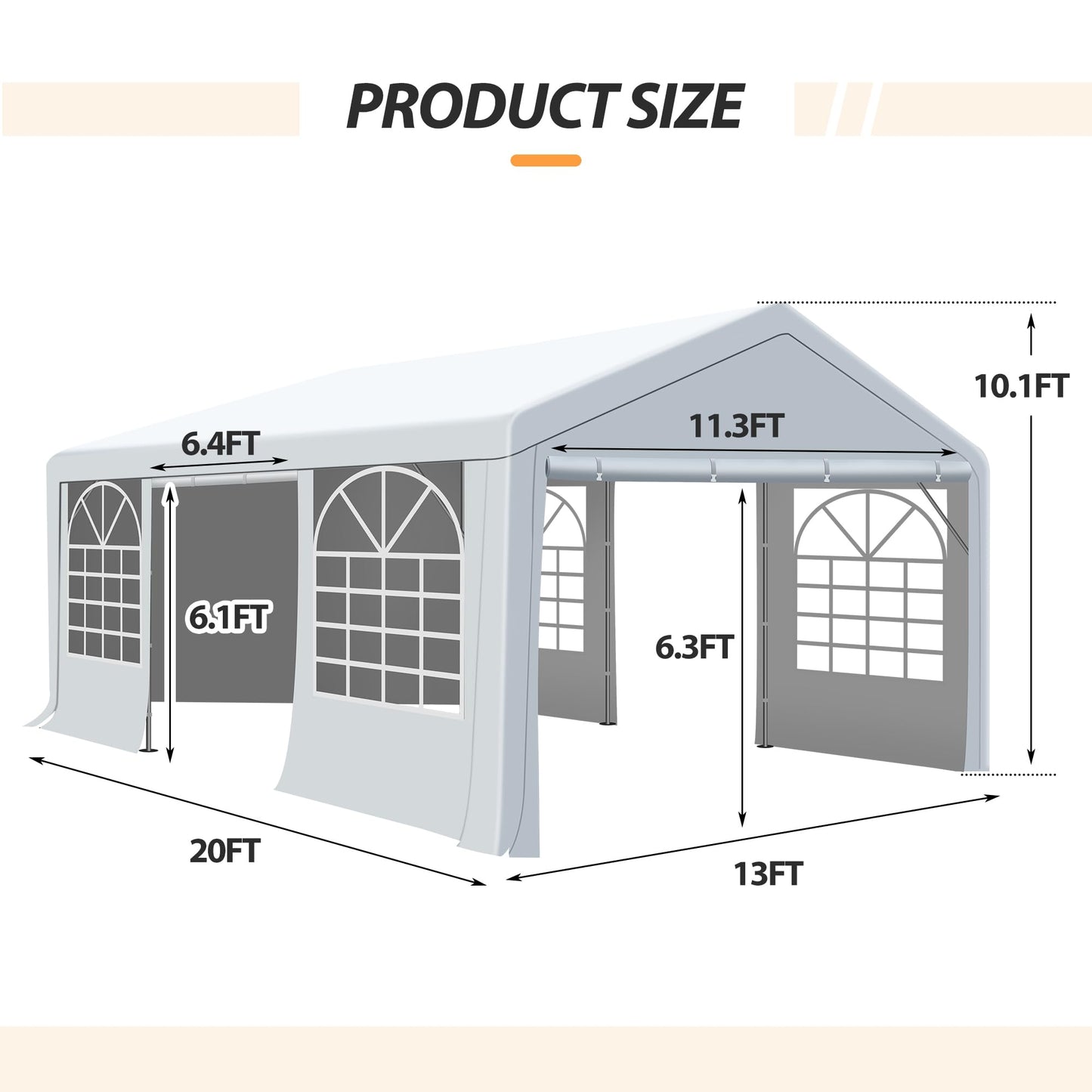 Raysfung 13 x 20Ft Heavy Duty Carport, Portable Garage Shelter Outdoor Wedding Tent with Removable Sidewalls Event Shelters Canopy for Party