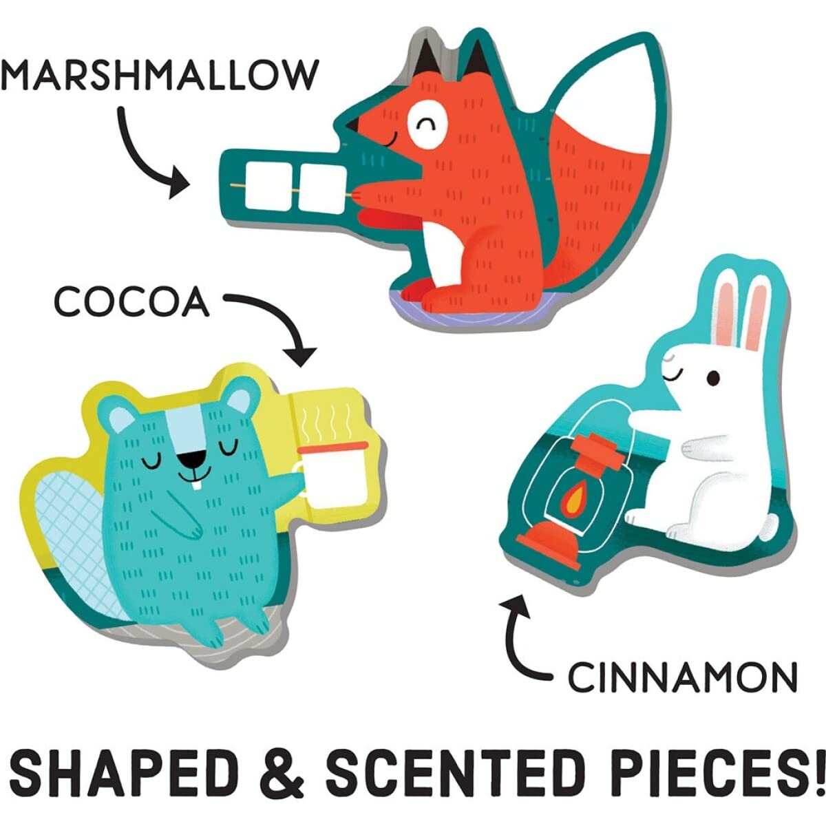 Campfire Friends Scratch and Sniff Puzzle from Mudpuppy - 60 Piece Jigsaw Puzzle with 6 Shaped Pieces, Features Colorful Illustrations, 3 Campfire Scents, Ages 4+ Mudpuppy