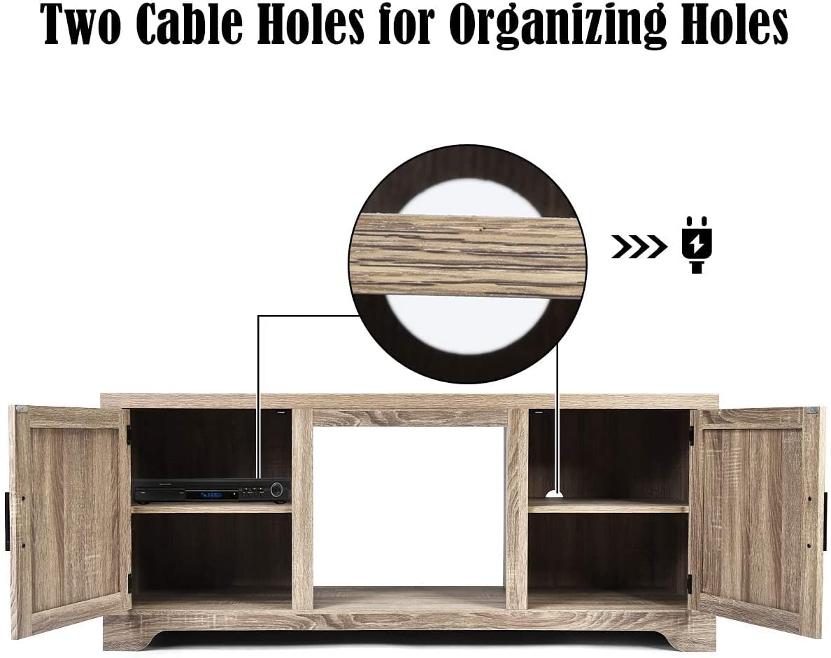 LUARANE Modern Farmhouse TV Stand, Wooden TV Cabinet for TVs up to 65", Television Console with Double Barn Doors Adjustable Shelves, Suitable for 18" x 17" Fireplace LDAILY