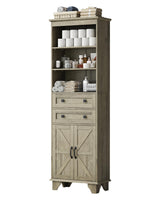 Seeday 72" Farmhouse Bathroom Storage Cabinet, Tall Kitchen Pantry Cabinet with 2 Drawers, Adjustable Shelves and Barn Door, Storage Cabinet for Bathroom, Living Room, Kitchen, Grey Seeday