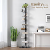 Nidouillet 9-Tier Metal Spine Bookshelf, Adjustable Vertical Tower for Books, Tall & Narrow Ladder Bookcase, Space-Saving Multipurpose Corner Storage Shelf, Display Stand, Tool-Free Assembly, Black Nidouillet