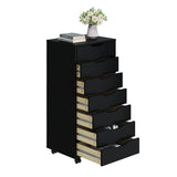 Panana 5/7 Drawer Chest, Wooden Tall Dresser Storage Dresser Cabinet with Wheels, Office Organization and Storage, Bedroom Furniture (Black, 7 Drawer) Panana