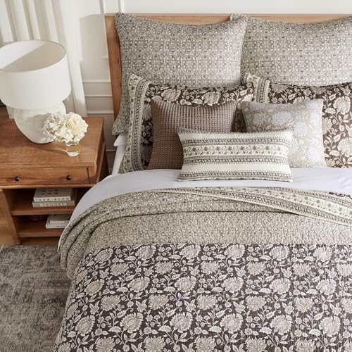 Levtex Home Adare Cocoa Reversible Twin/Twin XL Quilt Set (68x86in) with 1 Pillow Sham (26x20in) - Floral Bedding - Brown Cream - Cotton Twin Size Quilt Bedding Set - Lightweight, Soft, Pre-Washed Levtex Home
