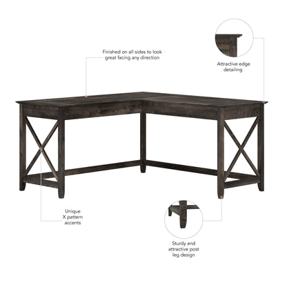 Bush Furniture Key West L Shaped Desk, 60-inch Modern Farmhouse Writing Desk for Home Office - WoodArtSupply