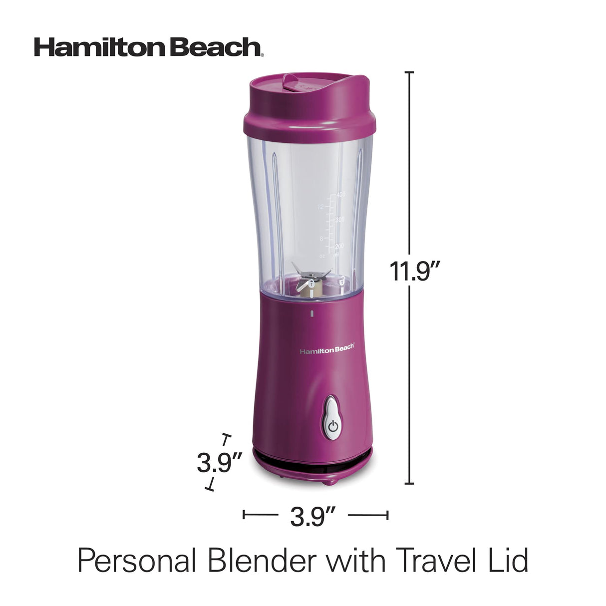 Hamilton Beach Portable Blender for Shakes and Smoothies with 14 Oz BPA Free Travel Cup and Lid, Durable Stainless Steel Blades for Powerful Blending Performance, Raspberry (51131) Hamilton Beach
