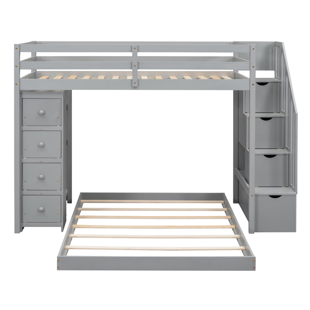 Harper & Bright Designs Grey Twin Over Full Bunk Bed with Storage Stairs and Drawers Harper & Bright Designs