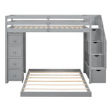Harper & Bright Designs Grey Twin Over Full Bunk Bed with Storage Stairs and Drawers Harper & Bright Designs