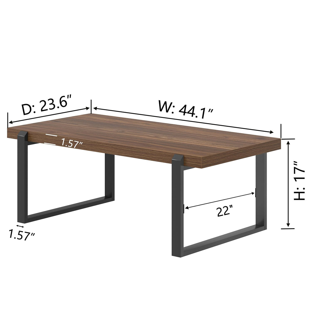 FOLUBAN Modern Coffee Table, Rustic Wood and Metal Center Table, Industrial Rectangle Cocktail Tea Table for Living Room, Walnut, 44 Inch FOLUBAN