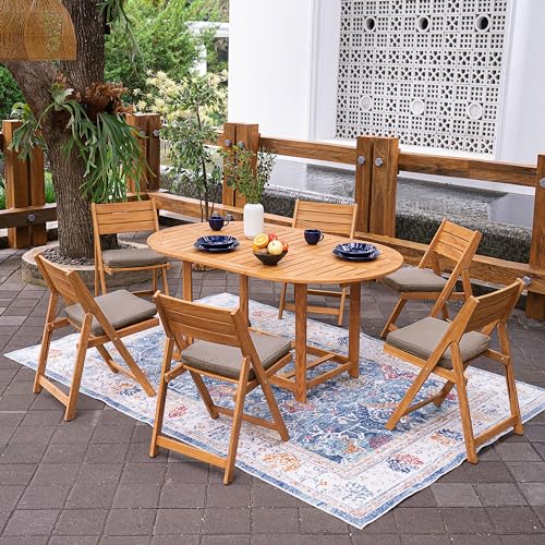 Cambridge Casual Miami Teak Wood Patio Dining Set with Cast Shale Cushion, Natural Teak/Cast Shale Cambridge Casual