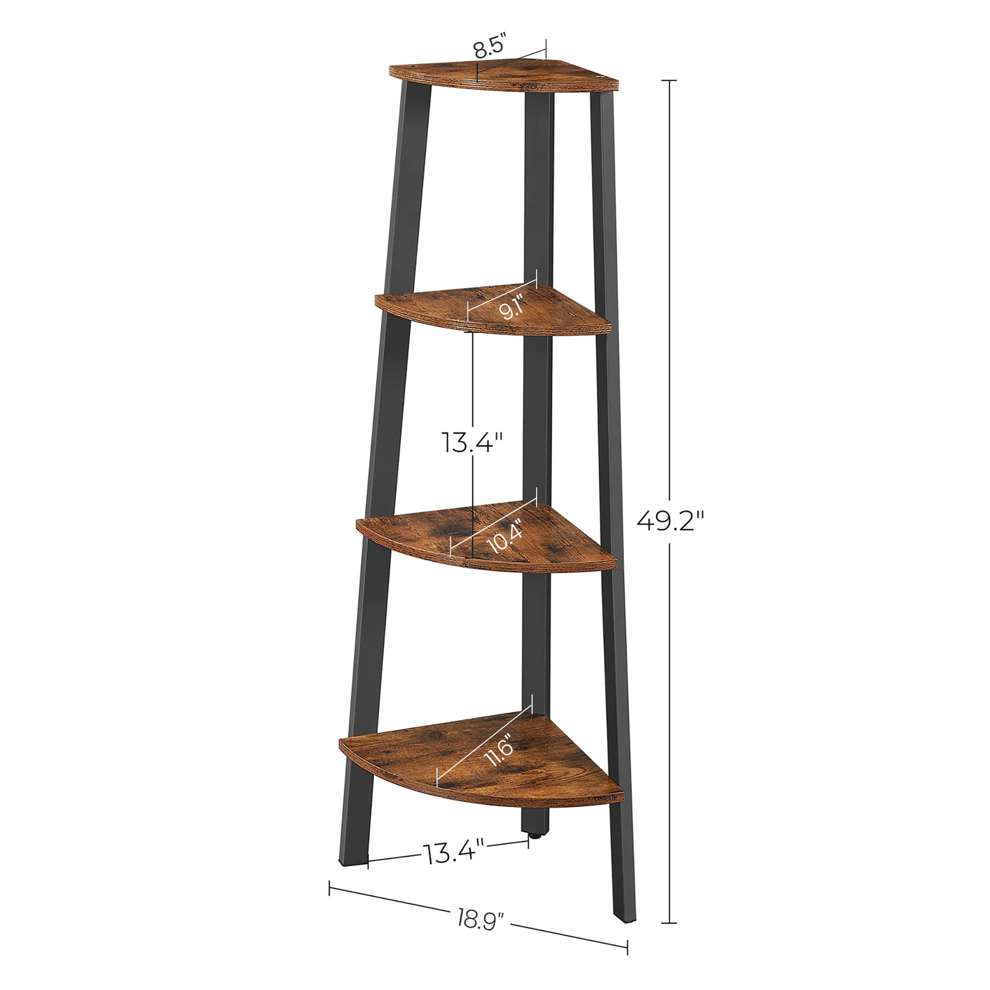 VASAGLE Corner Shelf Stand, 4-Tier Corner Bookshelf, Industrial Corner Ladder Shelf, Plant Stand Display Shelf for Living Room, Office, Kitchen, Rustic Brown and Black ULLS34X - WoodArtSupply