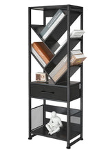 ZEXVIDA Bookshelf with Drawer,8 Tier Tree Bookcase Retro Floor Standing Bookshelves,Tall Wood Bookcases with Cabinet Storage Organizer for Living Room, Bedroom & Home Office, Black ZEXVIDA