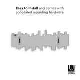 Umbra Sticks Wall-Mounted Coat Rack Rail Hook with 5 Retractable Pegs – Modern, Space-Saving Storage Organizer, Grey Umbra