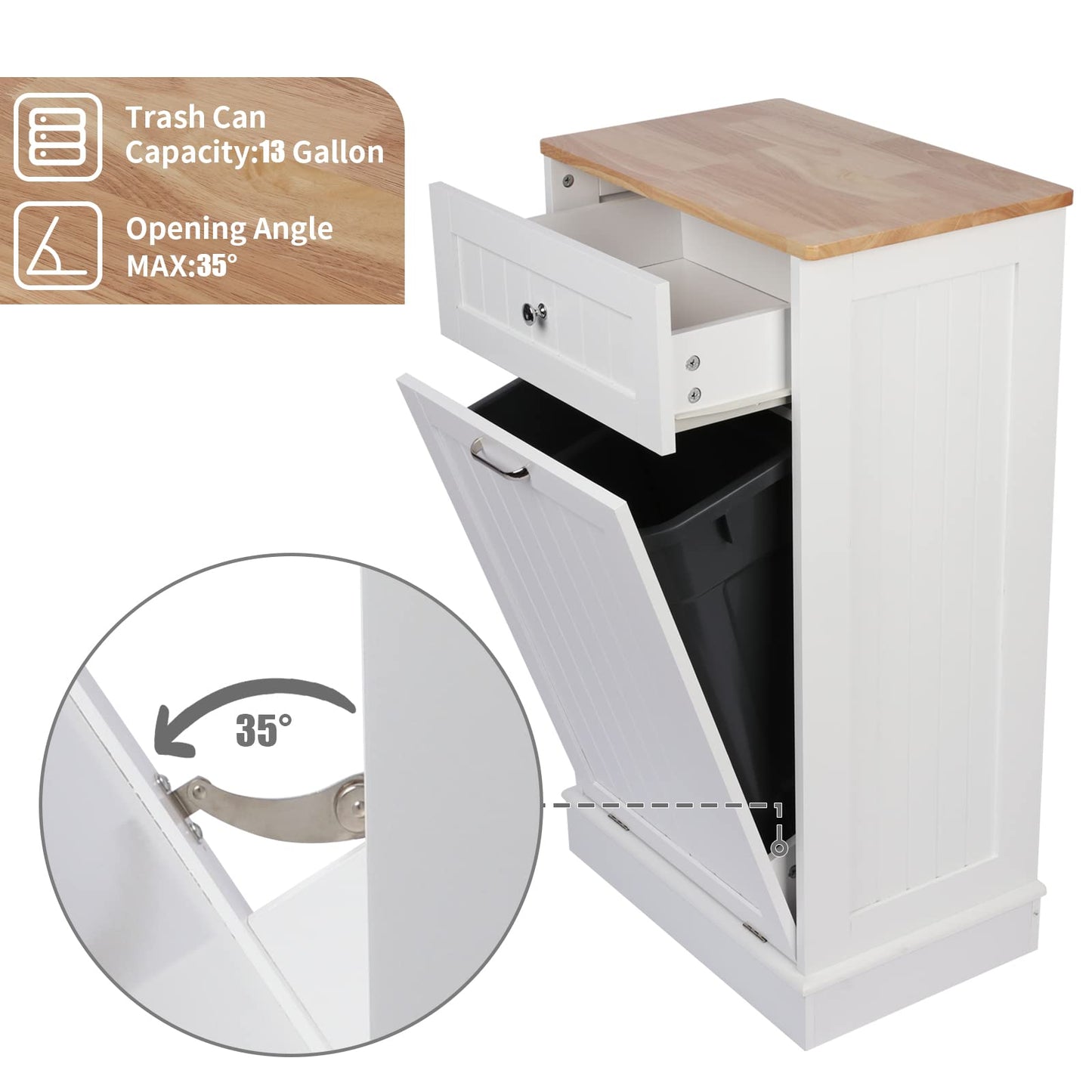 Betterhood Tilt Out Trash Cabinet 10 Gallon Wooden Free Standing Laundry Sorter Cabinet,Recycling Cabinet with Hideaway Drawer,Tilt Out Trash Cabinet Can Bin Kitchen (White) - WoodArtSupply