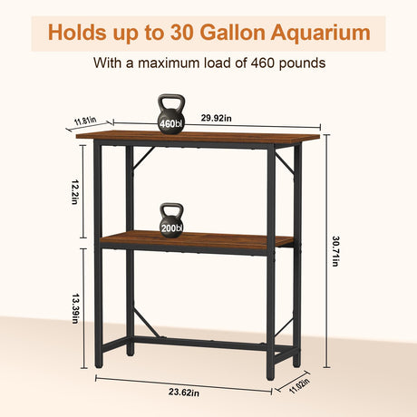 Snughome 10-30 Gallon Fish Tank Stand, Aquarium Stand 2-Tier Storage Shelves, Heavy Duty Terrarium Stand for Home Office Fish Tank Shelf, 30" L x 11.8" W x 30.7" H, Rustic Brown Snughome