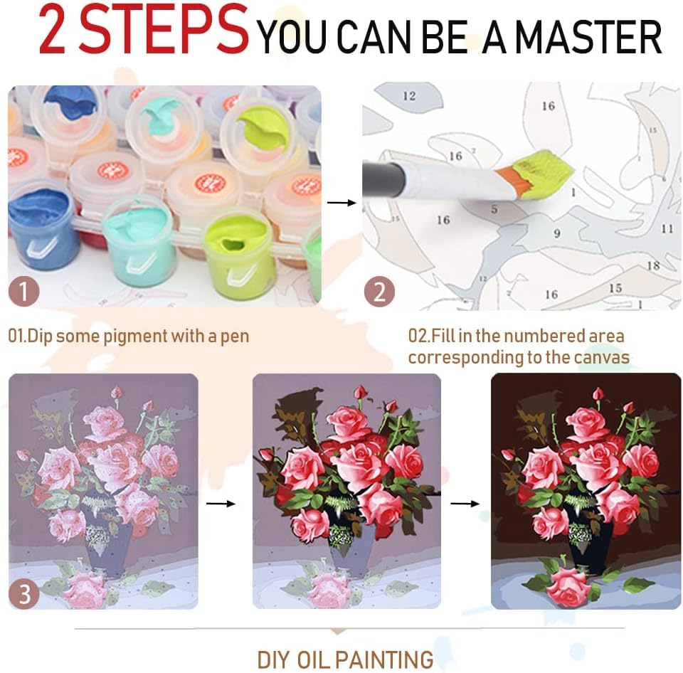 Amphol 6 Pack Paint by Numbers Kit for Adults, DIY City Landscape Paint by Numbers Kit for Beginner, Easy Painting by Number on Canvas with Brushes, Acrylic Paint, Great Gift Home Decor - 10”x14” Amphol